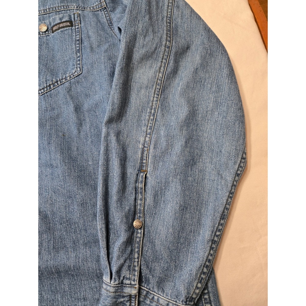 Harley-Davidson Mens Blue Denim Long Sleeve Button Down Shirt Large Moto Riding - Picture 2 of 11